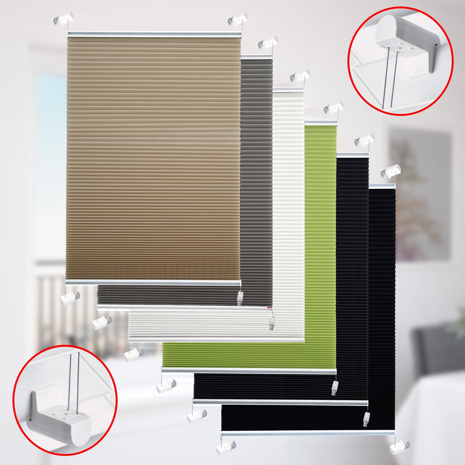 Plissee ohne Bohren zum Kleben – Brillant Rollo mit Aluminium-Klebeleiste | Sichtschutz für Fenster & Balkontür | Schwarz, Weiß, Grau, Beige, Dunkelgrau