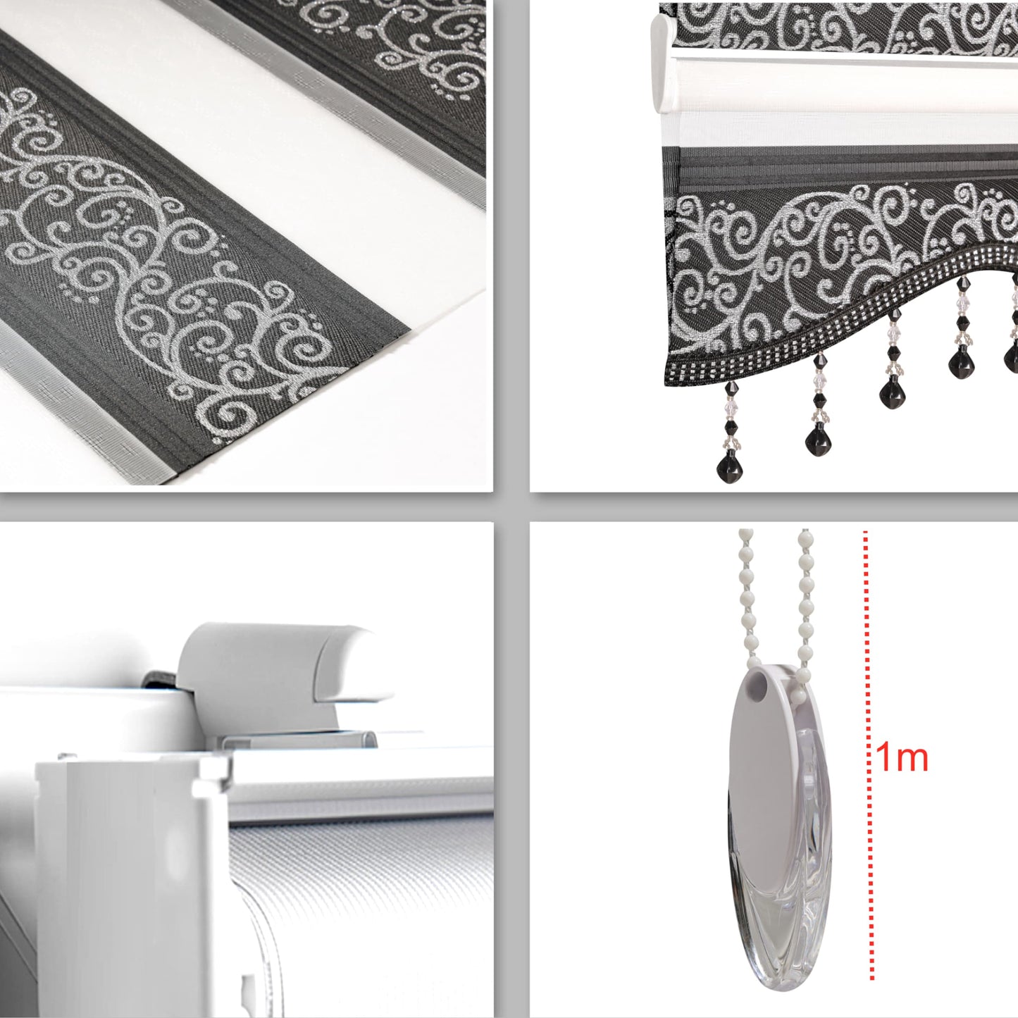 Doppelrollo Blickdicht Fenster Rollo Klemmfix Duo Rollos Ornament Schwarz Silber
