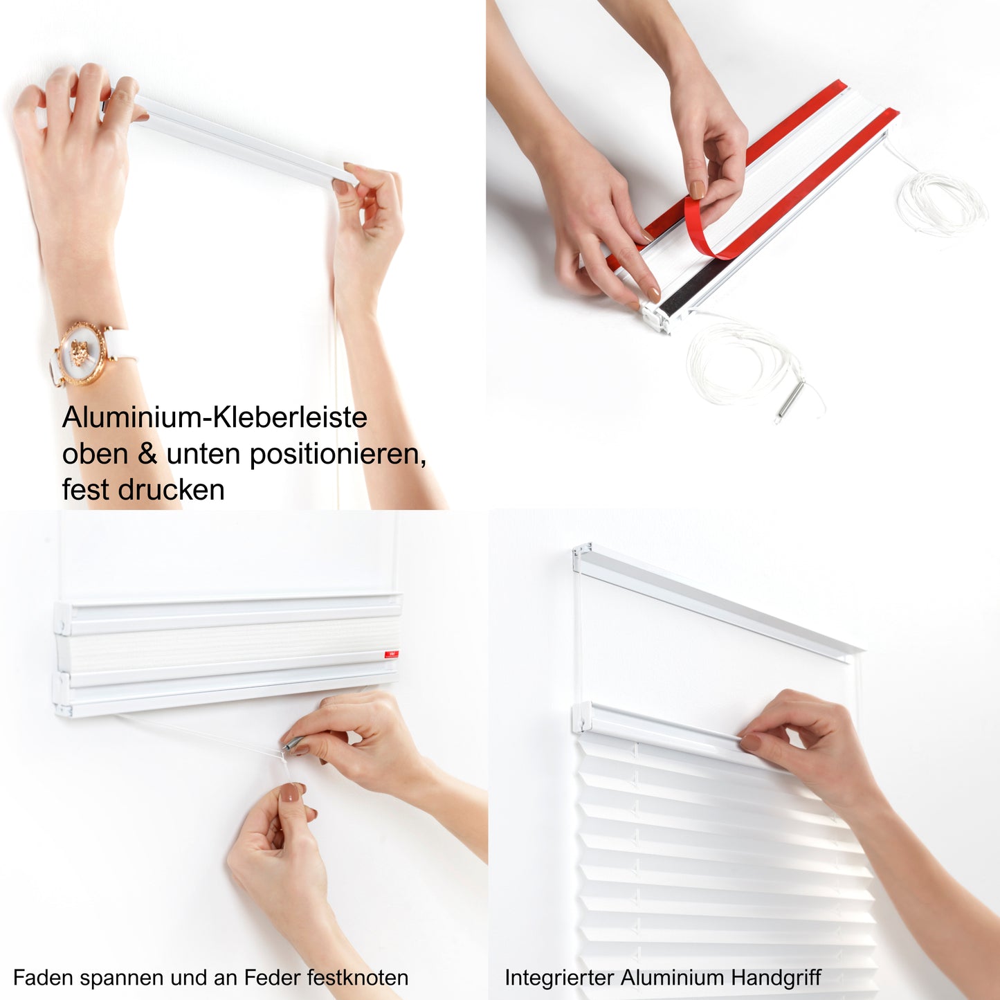 Plissee Rollo ohne Bohren mit Aluminium-Klebeleiste – Sichtschutz für Fenster & Türen in 5 Farben – einfache Montage ohne Werkzeug – viele Größen verfügbar