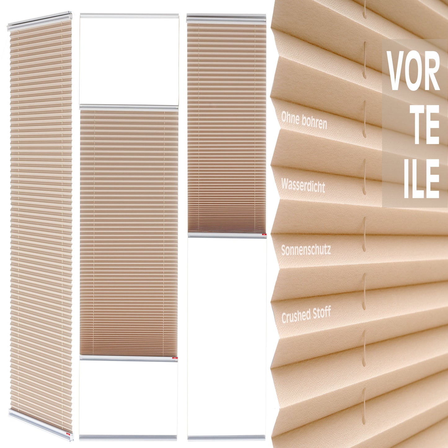 Plissee Rollo ohne Bohren mit Aluminium-Klebeleiste – Sichtschutz für Fenster & Türen in 5 Farben – einfache Montage ohne Werkzeug – viele Größen verfügbar