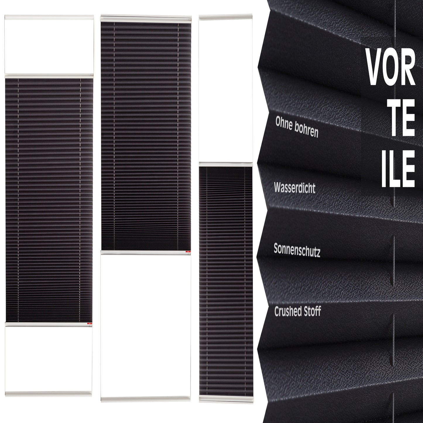 Plissee Rollo ohne Bohren mit Aluminium-Klebeleiste – Sichtschutz für Fenster & Türen in 5 Farben – einfache Montage ohne Werkzeug – viele Größen verfügbar