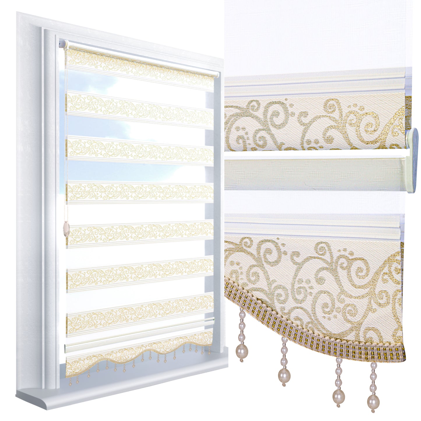 Doppelrollo Duorollo Zebrarollo Raffrollo Vintage Muster Fensterrollo Klemmrollo
