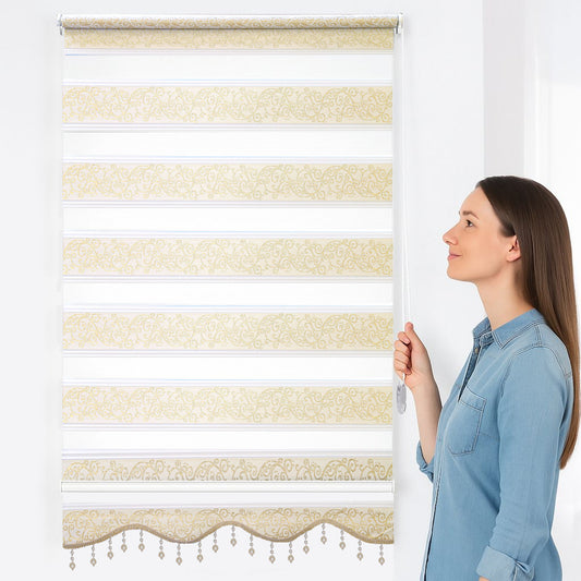 Doppelrollo Duorollo Zebrarollo Raffrollo Vintage Muster Fensterrollo Klemmrollo