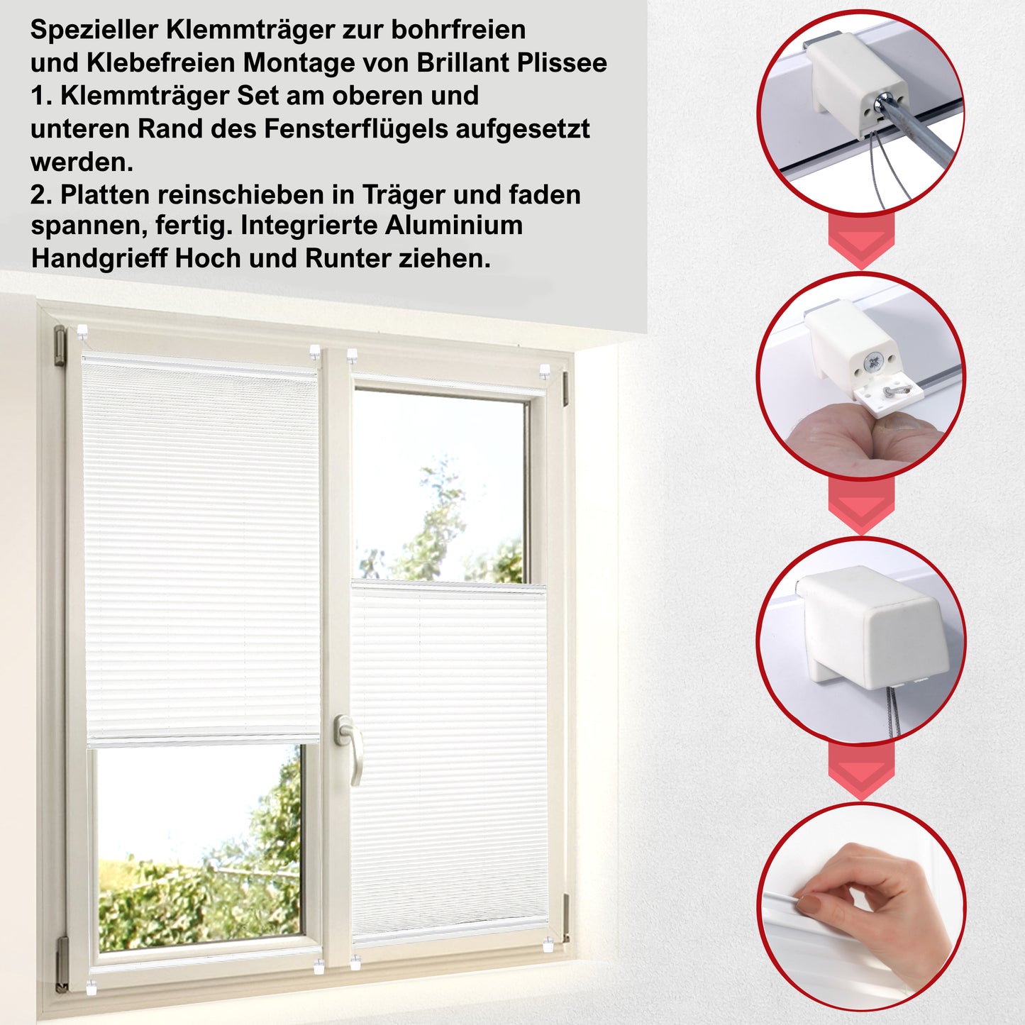 Plissee Rollo ohne Bohren Klemm system Fensterrollo Jalousien Faltrollo Akordeonrollo