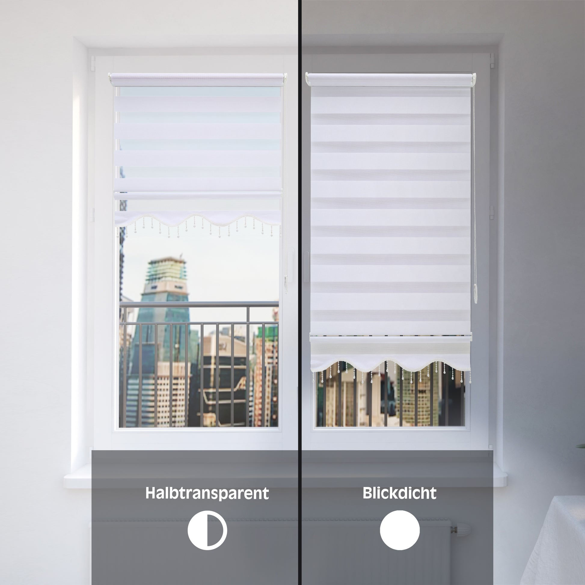 Klemmfix Gardinen Duorollo und Brillant Tür- Sonnenschutz Weiß Doppelrollo – Fensterrollo